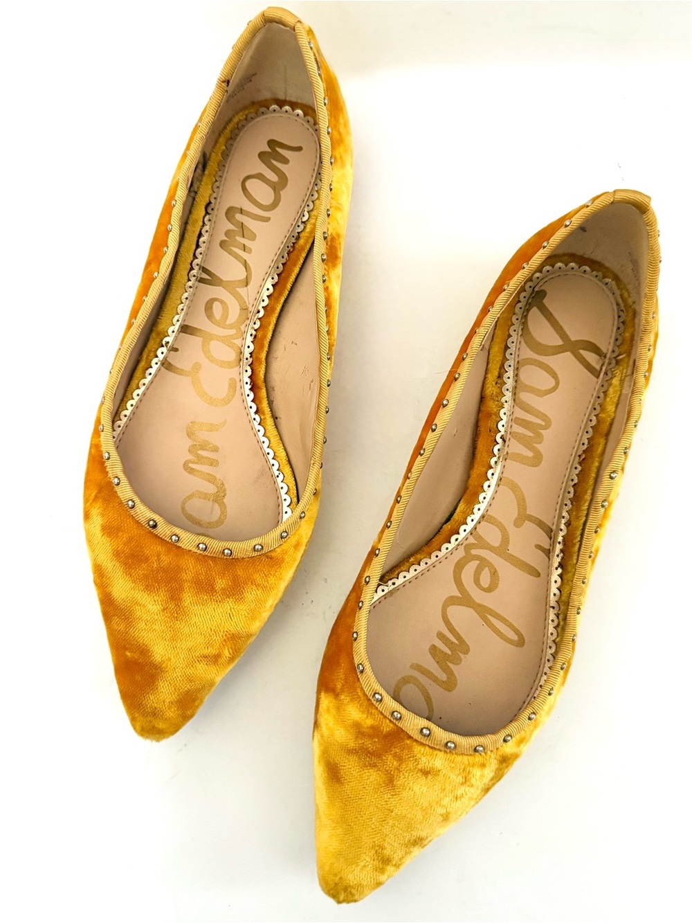 Sam Edelman Rivera Velvet Studded Pointed Toe Flats Scalloped Size 7